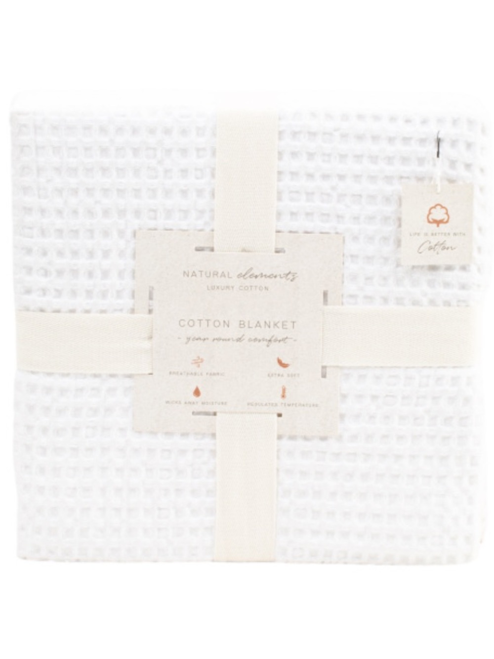 Natural Elements Cotton Waffle Weave Blanket - White